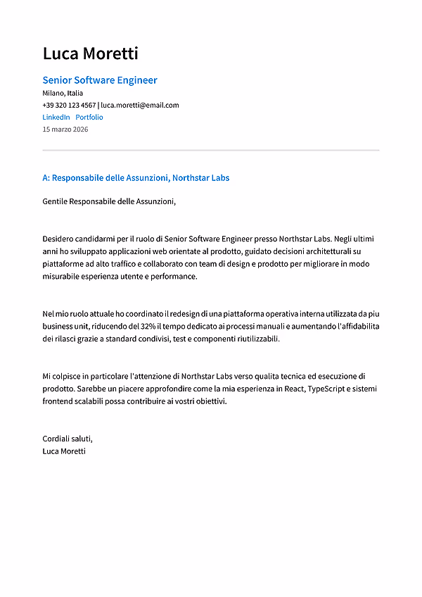 Anteprima del modello di lettera di presentazione Aspire