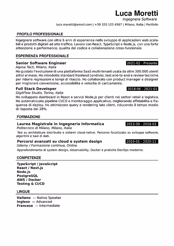 Anteprima del modello di curriculum Aba