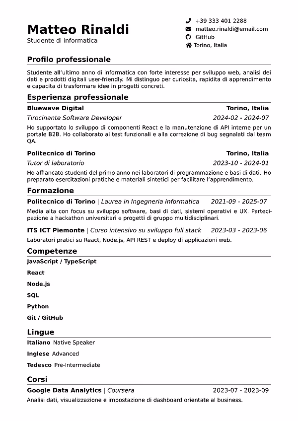 Anteprima del modello di curriculum Classic