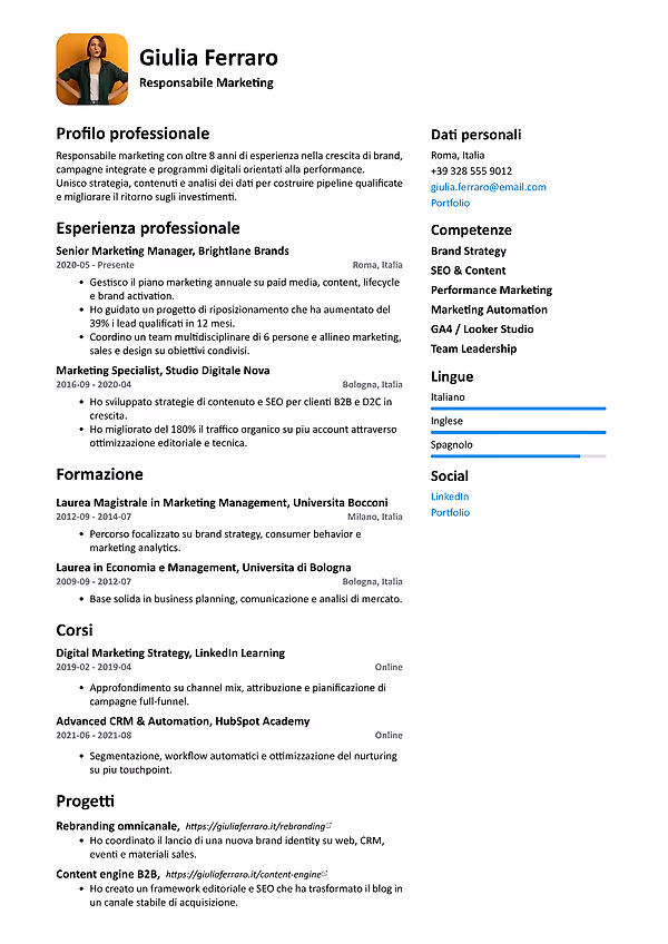 Anteprima del modello di curriculum Clean Start