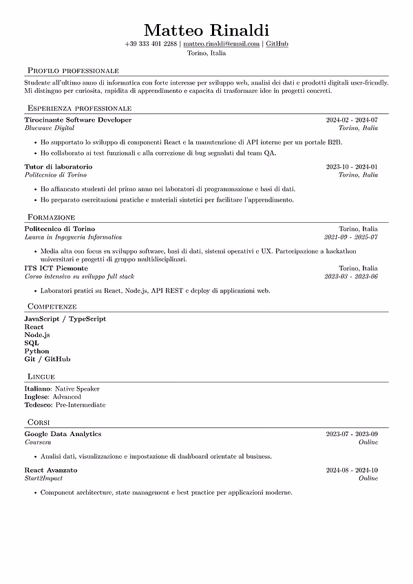 Anteprima del modello di curriculum Jake's
