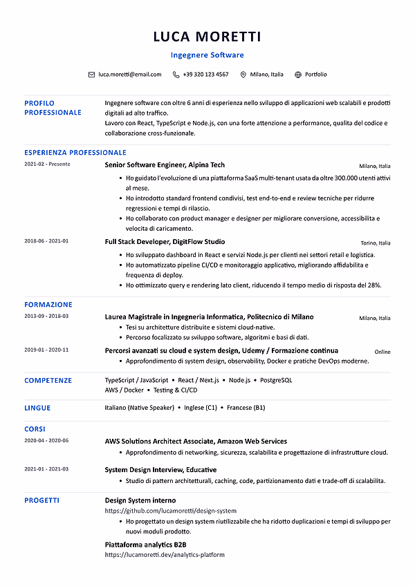Anteprima del modello di curriculum New Age