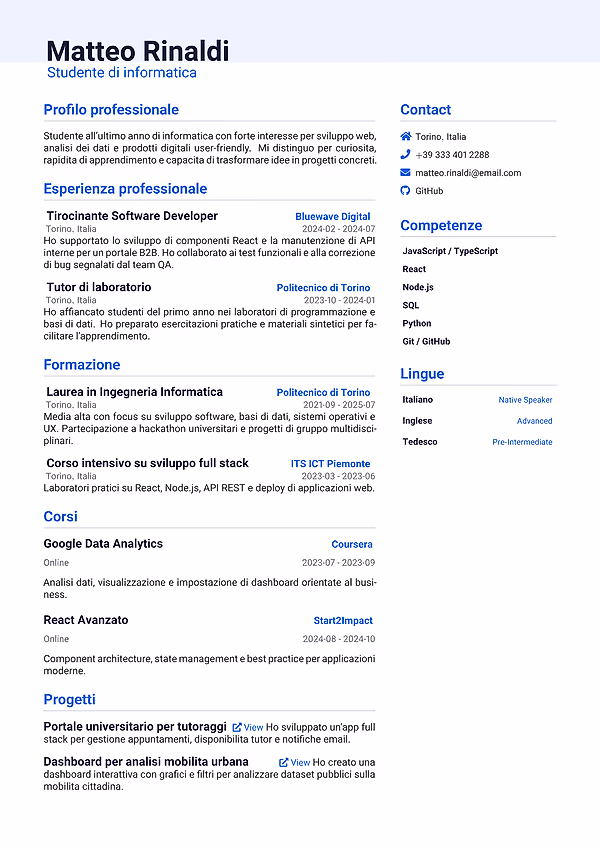 Anteprima del modello di curriculum Portugal