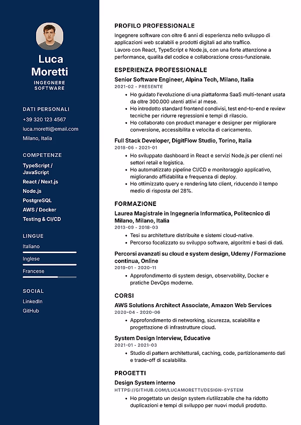 Anteprima del modello di curriculum Skill Track
