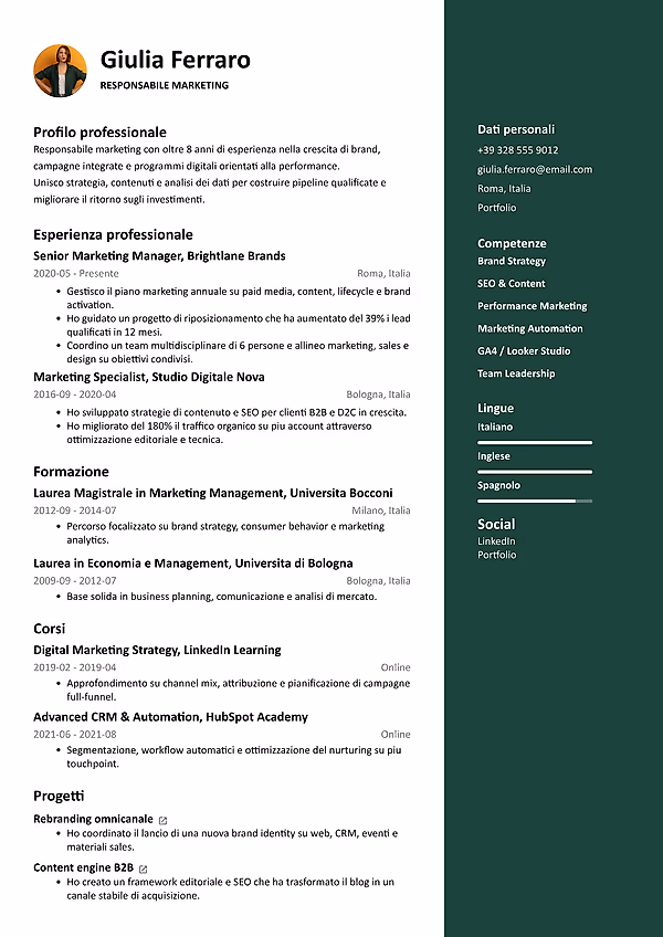 Anteprima del modello di curriculum Vivid