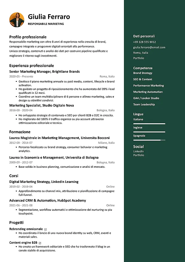 Anteprima CV per marketing digitale